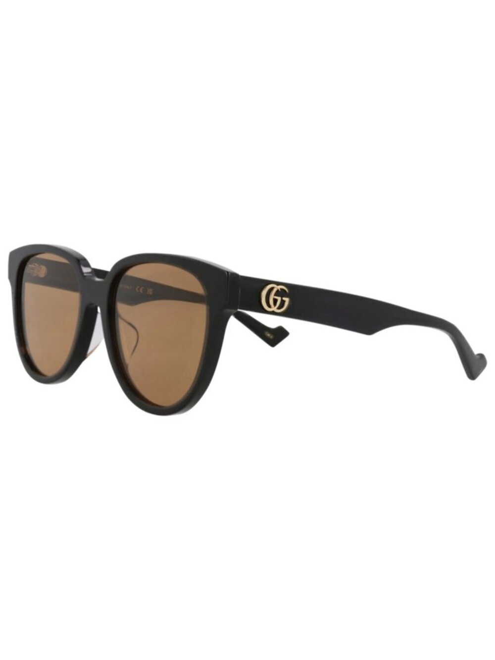 New Gucci Women's Sunglasses Round Oval Acetate Frame Black Black Brown
